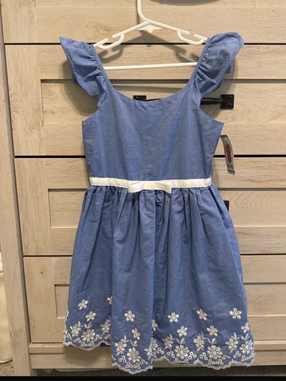 Zunie Blue Eyelet Floral Dress with White Waistband